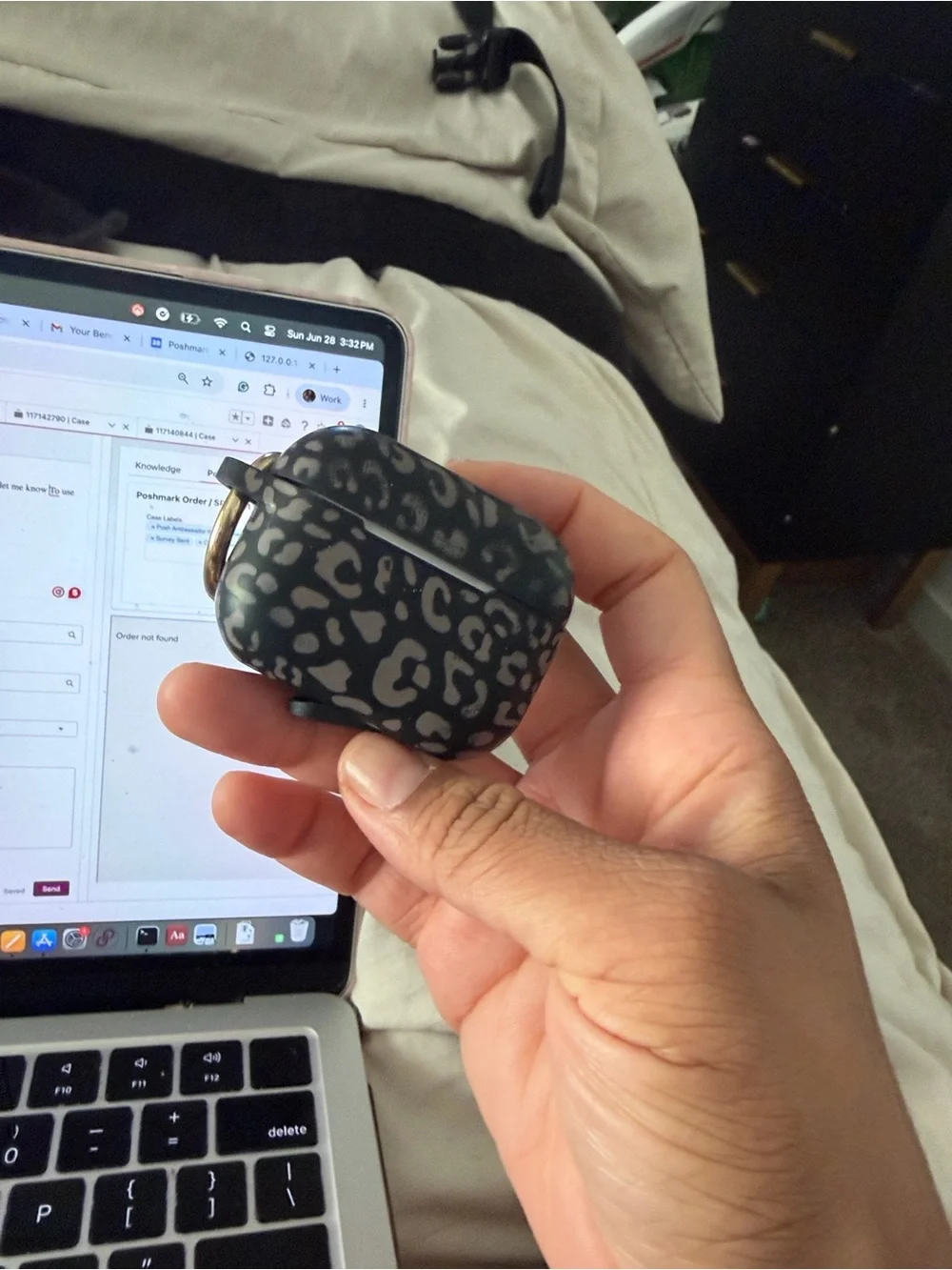 Leopard Print Protective AirPods Case - Black & Gray